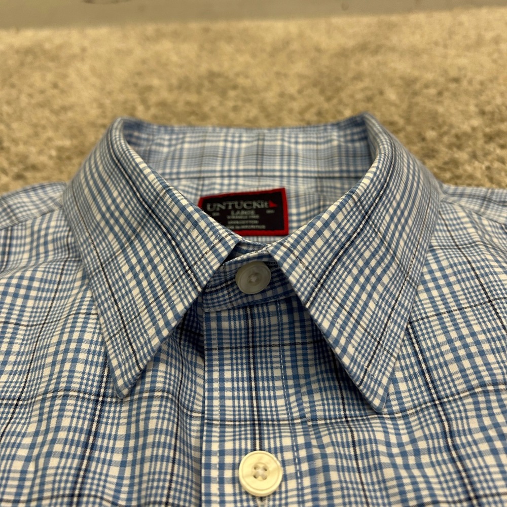 UNTUCKit Button Down Shirt Durbanville WF Large Blue Plaid Wrinkle Free - Picture 8 of 9